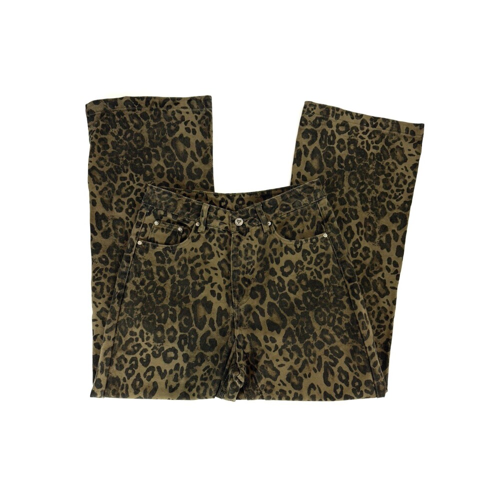 Delfric Eden Leopard Print Wide Leg Jeans Womens 29 High Rise Animal Print Stree - Picture 4 of 11